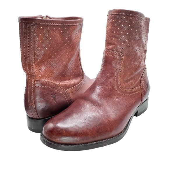 Frye | Women | Melissa Whiskey Perforated Leather Ankle Booties | Size 5.5 M - Picture 1 of 16